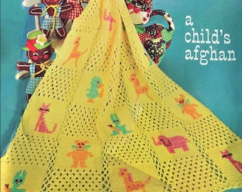 Vintage Crochet Pattern Toyfair Baby Childs Animal Squares Afghan Blanket PDF Instant Digital Download Crib Coverlet Nursery Lapghan 3 Ply