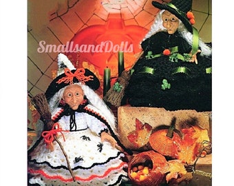 Vintage Crochet Pattern Halloween Witch Air Freshener Dolls PDF Instant Digital Download Spooky Treasure Keepers 10 Ply