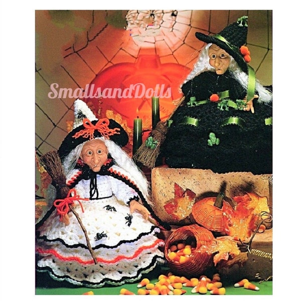 Vintage Crochet Pattern Halloween Witch Air Freshener Dolls PDF Instant Digital Download Spooky Treasure Keepers 10 Ply