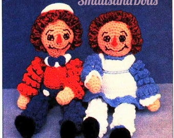Vintage Crochet Pattern " Raggedy Ann and Andy Soft Toy Dolls Curly Limbed Rag Doll Amigurumi PDF Instant Digital Download 4 Ply