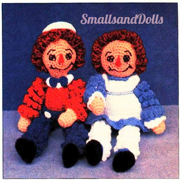 Vintage Crochet Pattern " Raggedy Ann and Andy Soft Toy Dolls Curly Limbed Rag Doll Amigurumi PDF Instant Digital Download 4 Ply