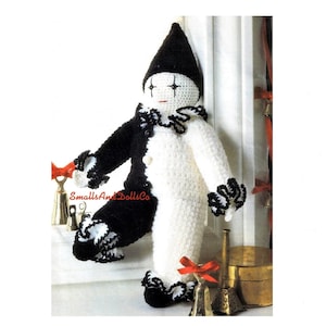 Vintage Crochet Pattern 15" French Mime Pierrot Clown Doll PDF Instant Digital Download Black White Clown Amigurumi Plush Stuffed Toy 10 Ply