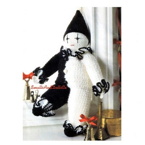 Vintage Crochet Pattern 15&quot; French Mime Pierrot Clown Doll PDF Instant Digital Download Black White Clown Amigurumi Plush Stuffed Toy 10 Ply