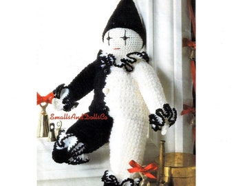 Vintage Crochet Pattern 15" French Mime Pierrot Clown Doll PDF Instant Digital Download Black White Clown Amigurumi Plush Stuffed Toy 10 Ply