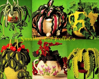 Vintage häkeln Hauspflanzen Muster 6 Zimmerpflanzen im Topf realistisch Amigurumi Pflanzer PDF Instant Digital Download 4 Ply