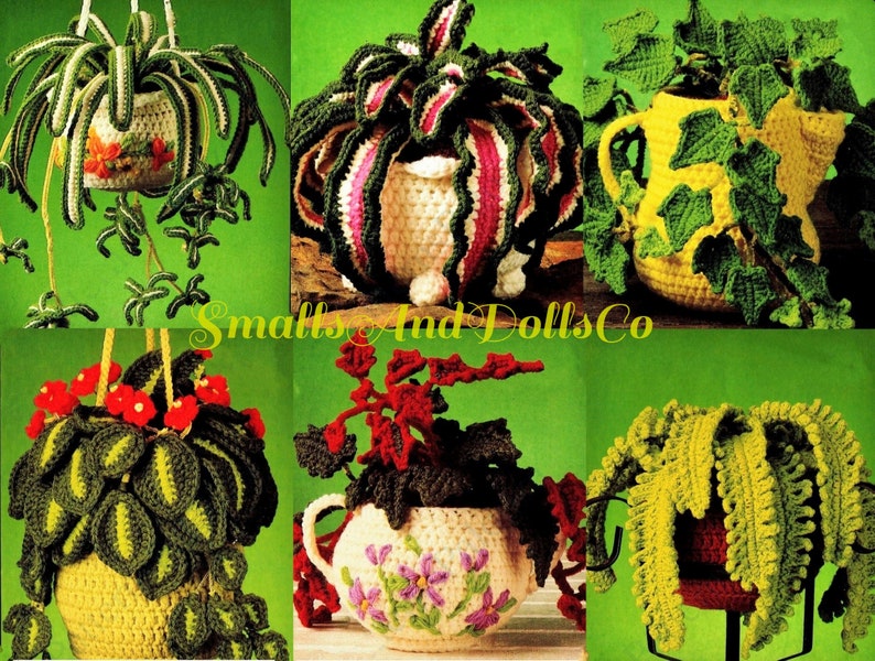 Vintage Crochet House Plants Patterns 6 Potted Houseplants Realistic Amigurumi Planters PDF Instant Digital Download 4 Ply imagem 1