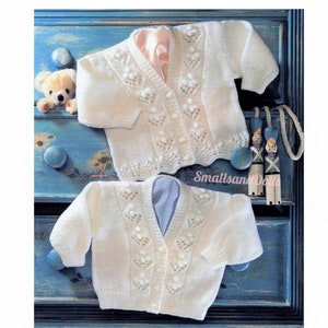 Vintage Knitting Pattern Baby Girl Lacy Panel Cardigan Sweaters Jumpers Pop Out Flowers PDF Instant Digital Download 0-4 yr DK