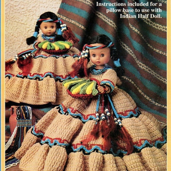 Vintage Crochet Pattern 13" Harvest Moon Indian Princess Pillow Music Box Bed Doll PDF Instant Digital Download Native American Doll Outfit