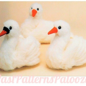 Vintage Sewing Pattern 12" White Swan Soft Sculpture Plush Toy Fluffy Fake Fur Fabric PDF Instant Digital Download Stuffed Plush Water Bird