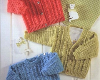 Vintage Crochet Pattern Baby Cardigan and Pullover V Neck Sweaters PDF Instant Digital Download Newborn - 6 Years 4 Ply