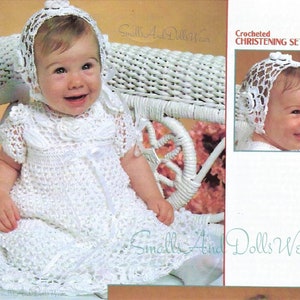 Vintage Thread Crochet Pattern Pretty Baby Girl Christening Dress Bonnet Set Rose & Leaf Motif Picots PDF Instant Digital Download Baptism
