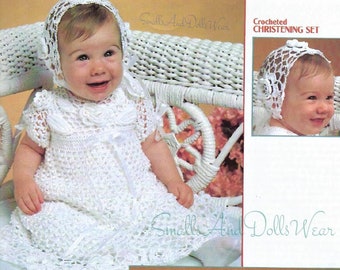 Vintage Thread Crochet Pattern Pretty Baby Girl Christening Dress Bonnet Set Rose & Leaf Motif Picots PDF Instant Digital Download Baptism