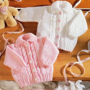 Vintage Knitting Pattern Baby Girl Cable Aran Cardigan Jacket Collared Sweater Jumper PDF Instant Digital Download 0-6 years Worsted 10 Ply