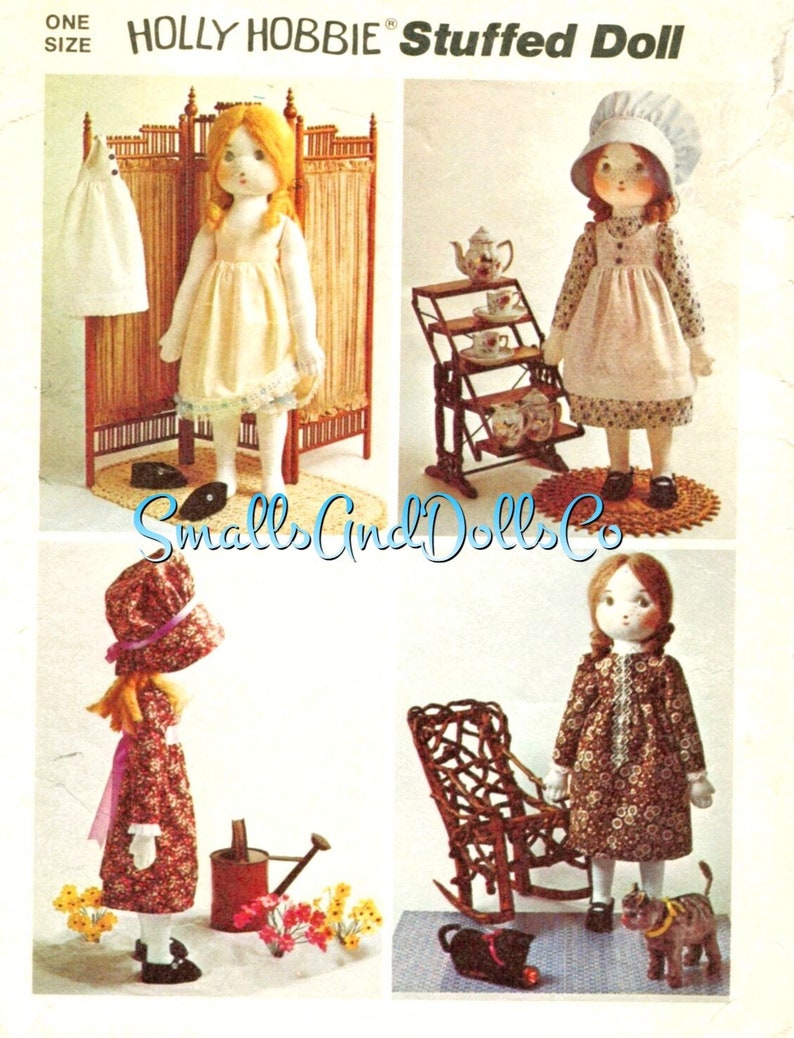 Vintage Sewing Pattern 20" Holly Hobbie Soft Sculpture Toy Doll and Clothing PDF Instant Digital Download Sunbonnet Girl Rag Dolly 1970s image 1
