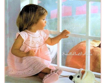 Vintage Crochet Pattern Baby Toddler Girl Pretty Lacy Openwork Flower Dress and Shoes Set PDF Instant Digital Download 6m to 2 Years 3 Ply