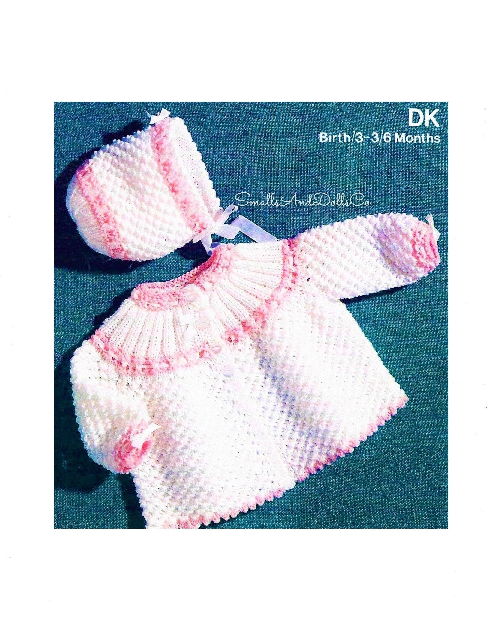 Strickmuster Baby-Jäckchen – Rundhals, 0-6 Monate, In 2 Größen, Doppelstrick