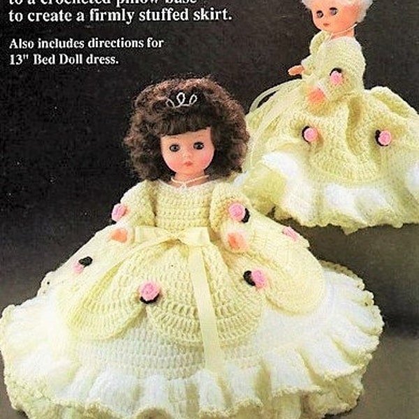 Vintage Crochet Pattern 13" Cinderella Bed Doll Pillow Doll Tiered Rose Ballgown Dress PDF Instant Digital Download 10 Ply