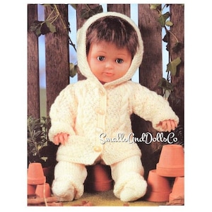 Vintage Knitting Pattern Baby Doll Clothes Hooded Jacket Coat Pants Socks 12-14 15-18 19-22 Inch Dolls PDF Instant Digital Download DK