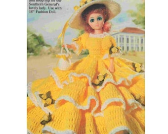 Vintage Crochet Pattern Southern Belle Antebellum Outfit For an 15 inch Doll PDF Instant Digital Download  Dress Hat Handbag 80s Bed Doll