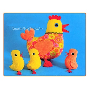 Vintage Sewing Pattern 12" Henrietta Hen and Her 5" Chicks Soft Fabric Toy Dolls PDF Instant Digital Download Cute Retro Chicken Family