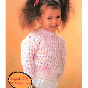 Vintage Knitting Pattern Baby Toddler Girls Pretty Knit Sweater Button Shoulder PDF Instant Digital Download Pullover Jumper 0-8 yrs DK