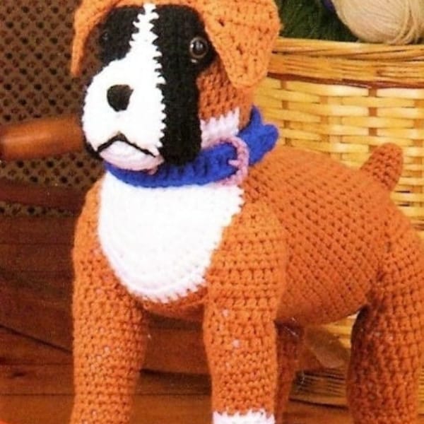 Vintage Crochet Pattern Boxer Dog PDF Instant Digital Download Purebred Puppy Dog Amigurumi Plush Stuffed Soft Toy 14" 10 Ply