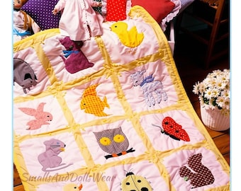 Vintage Sewing Pattern Gingham Animals Baby Quilt Quick and Easy Quilted Applique Crib Blanket PDF Instant Digital Download Patchwork Blocks