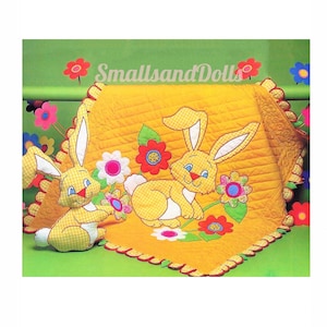 Vintage Sewing Pattern Gingham Bunny Baby Quilt and Matching Bunny Rabbit Soft Toy PDF Instant Digital Download Applique Crib Quilt Blanket
