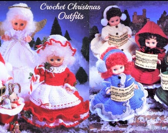 Vintage Crochet Patterns Christmas Outfits & Dresses for 13 Inch Dolls PDF Instant Digital Download Carolers Santa Mrs Claus Angel 10 Ply