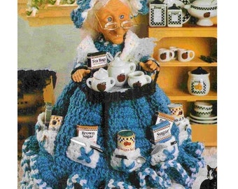 Vintage Crochet Pattern Kitchen Granny Air Freshener Doll Dress Bonnet PDF Instant Digital Download Crocheted Kitchen Caddy Doll