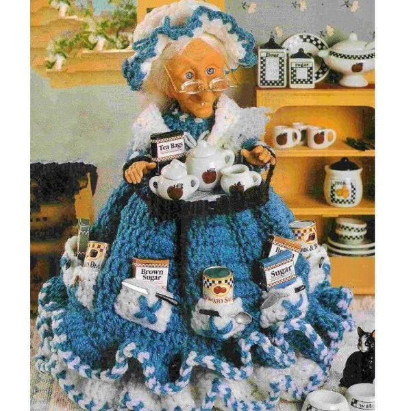 Vintage Crochet Pattern Kitchen Granny Air Freshener Doll Dress Bonnet PDF Instant Digital Download Crocheted Kitchen Caddy Doll