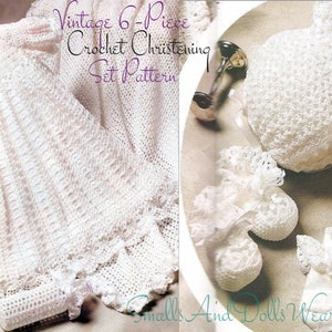 Vintage Crochet Pattern Beautiful Baby 6 Piece Christening Set PDF Instant Digital Download Dress Gown Booties Bonnet Afghan Socks 3-6 m