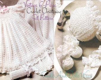 Vintage Crochet Pattern Beautiful Baby 6 Piece Christening Set PDF Instant Digital Download Dress Gown Booties Bonnet Afghan Socks 3-6 m