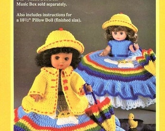 Vintage Crochet Pattern Rainbow Girl Bed Doll Music Box or Pillow Doll Dress Outfit PDF Instant Digital Download 13 Inch Doll 10 Ply