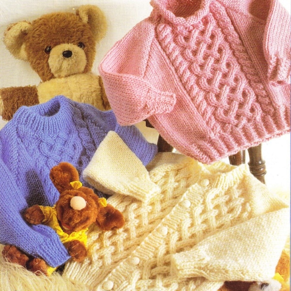 Vintage Knitting Pattern Toddler to Big Kids Braided Cable Aran Sweaters Pullover Cardigan PDF Instant Digital Download 18m - 10 yrs Chunky