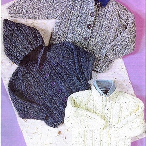 Vintage Knitting Pattern Toddler to Child Boy Aran Cardigan Sweaters Hooded Jackets PDF Instant Digital Download 18m - 10 Years 10 Ply