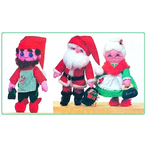 Vintage Sewing Pattern 14&quot; Soft Fabric Christmas Santa Mrs Claus and Elf Dolls PDF Instant Digital Download Stuffed Holiday Toys