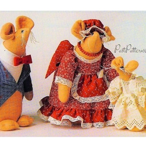 Vintage Sewing Pattern 10&quot; Felt Mouse Mice Family Soft Toy Doll Dressy Sunday Best Clothing PDF Instant Digital Download Soft Sculpture Mice