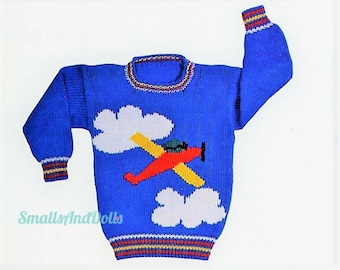 Vintage Knitting Pattern Knit Kids Boys Airplane Sweater PDF Instant Digital Download Toddler to Big Boy Plane Pullover 2-8 yrs 5 Ply