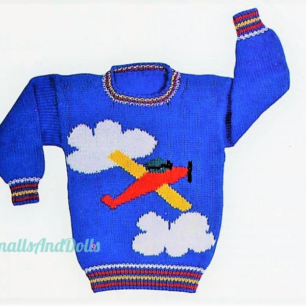 Vintage Knitting Pattern Knit Kids Boys Airplane Sweater PDF Instant Digital Download Toddler to Big Boy Plane Pullover 2-8 yrs 5 Ply