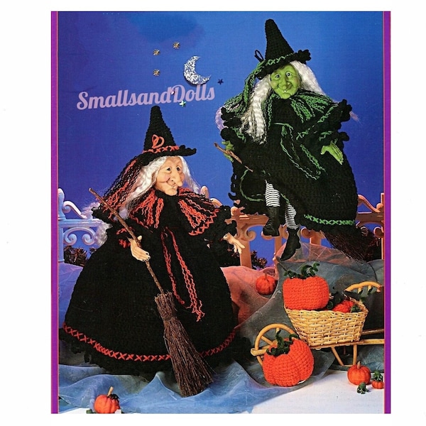 Vintage Crochet Pattern 16" Halloween Witch Doll and Pumpkin PDF Instant Digital Download Tildas Pumpkin Patch 10 Ply