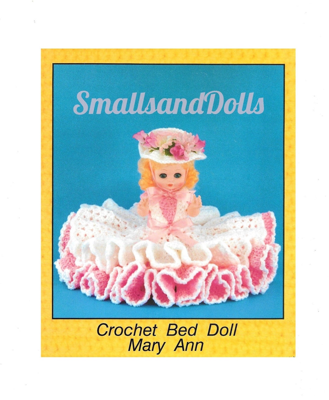 Vintage Crochet Pattern 13" Pretty Bed Doll Ruffled Tiered Dress and ...