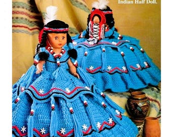 Vintage Crochet Pattern 13&quot; Cactus Flower Indian Princess Pillow or Standing Bed Doll Outfit Dress PDF Instant Digital Download 10 Ply