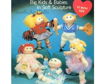 Vintage naaipatronen 15" Big Kids & Babies Soft Sculpture speelgoedpoppen met outfits PDF Instant digitale download Retro schattige stoffen Dollys