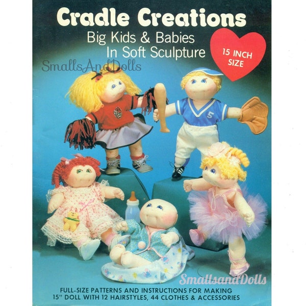Vintage Sewing Patterns 15" Big Kids & Babies Soft Sculpture Toy Dolls With Outfits PDF Instant Digital Download Retro Cute Fabric Dollys