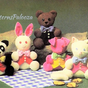 Vintage Sewing Pattern 9&quot; Stuffed Animal Dolls Soft Sculpture Plush Toys Bear Pig Cat Panda Bunny PDF Instant Digital Download Plushies