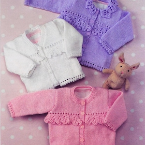 Vintage Knitting Pattern Knit Baby Girl Frilly Frilled Cardigan Sweaters Jumpers 3 Styles PDF Instant Digital Download 0-6 years DK 8 Ply