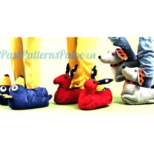 Vintage Sewing Pattern Animal Slippers Puffy Quilted Foot Cozies PDF Instant Digital Download Sewn Novelty Plush Foot Covers Kids to Adults