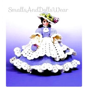 Vintage Häkelanleitung Pretty Martha Bett Puppe Kleid Hut Geldbörse 15 inch Doll PDF Instant Digital Download Fashion Doll Outfit 10 Ply
