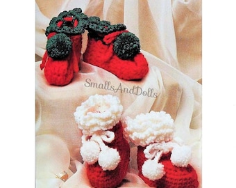 Vintage Crochet Pattern Baby Elf and Santa Booties Holiday Slippers Shoes Newborn - 3 Months  PDF Instant Digital Download 5 Ply 10 Ply